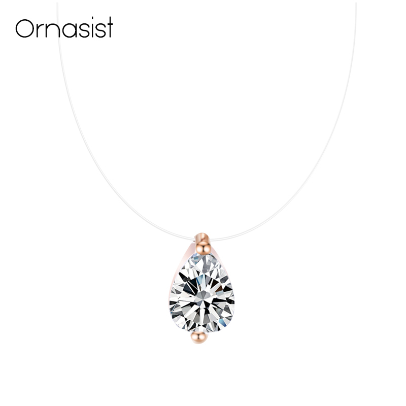 Chaîne transparente AAA Zircon collier Invisible ligne de poisson ras du cou femmes ovale coeur carré étoile goutte d'eau pendentif colliers