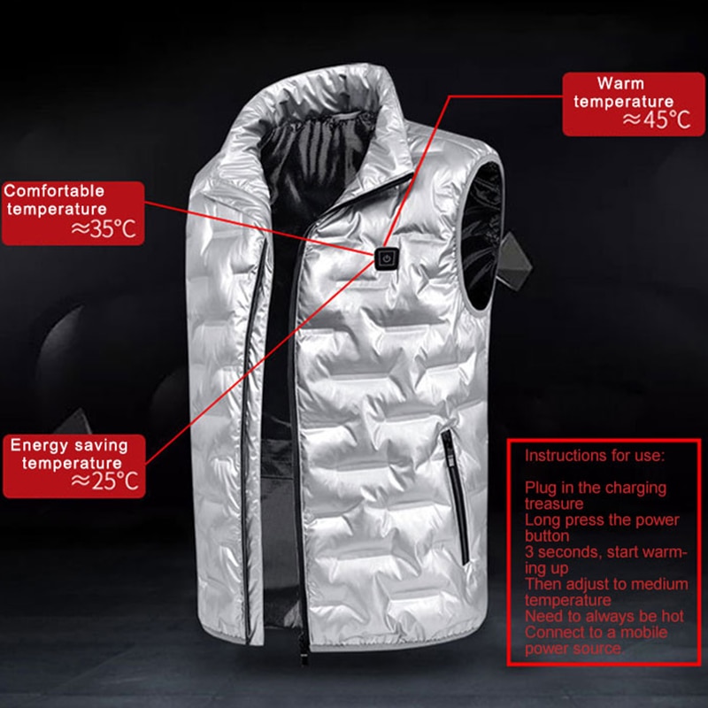 ZYNNEVA Intelligent chauffage gilet hommes femmes auto chauffé gilet hiver coupe-vent randonnée ski sans manches veste GC1115