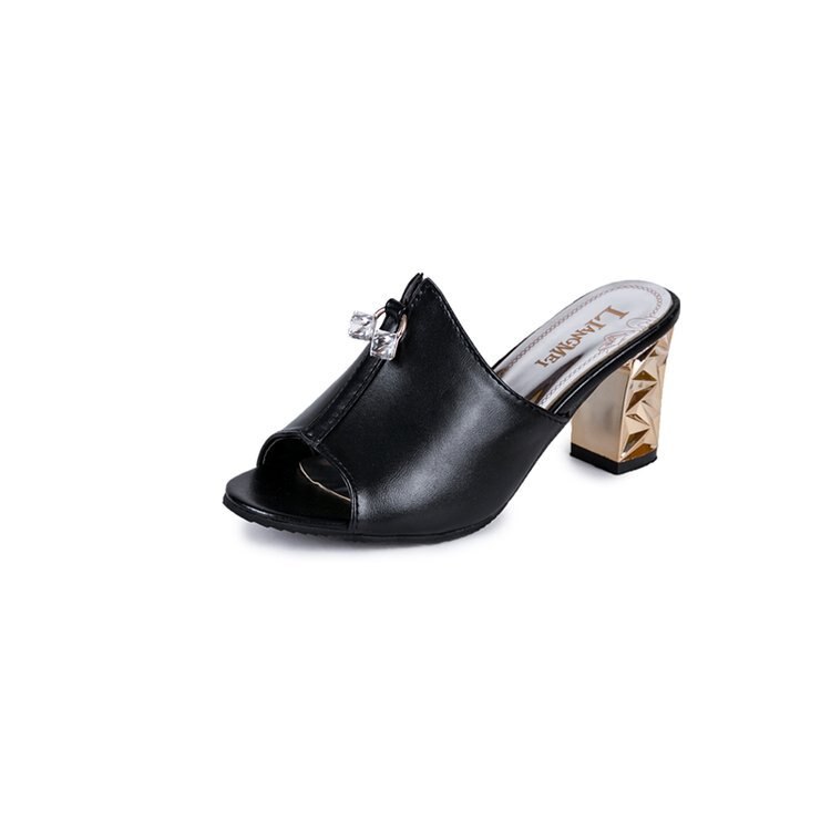 Neue frauen Sandalen Hausschuhe Frühling Fisch Mund Quadrat Sandalen und Hausschuhe Frauen alias Mujer: Schwarz / 34