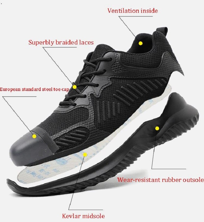 Unzerstörbare arbeitsschuhe mit stahlkappe, durchtrittsichere sneaker, industriesicherheitsschuhe, draussen-schutzstiefel