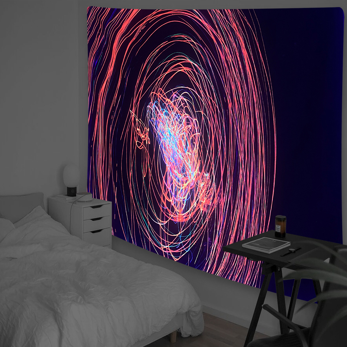 Tapiz de luz negra para colgar en la pared, Hippie psicodélico reactivo UV para dormitorio, decoración de habitación independiente: 200 x 170 cm / Cristal