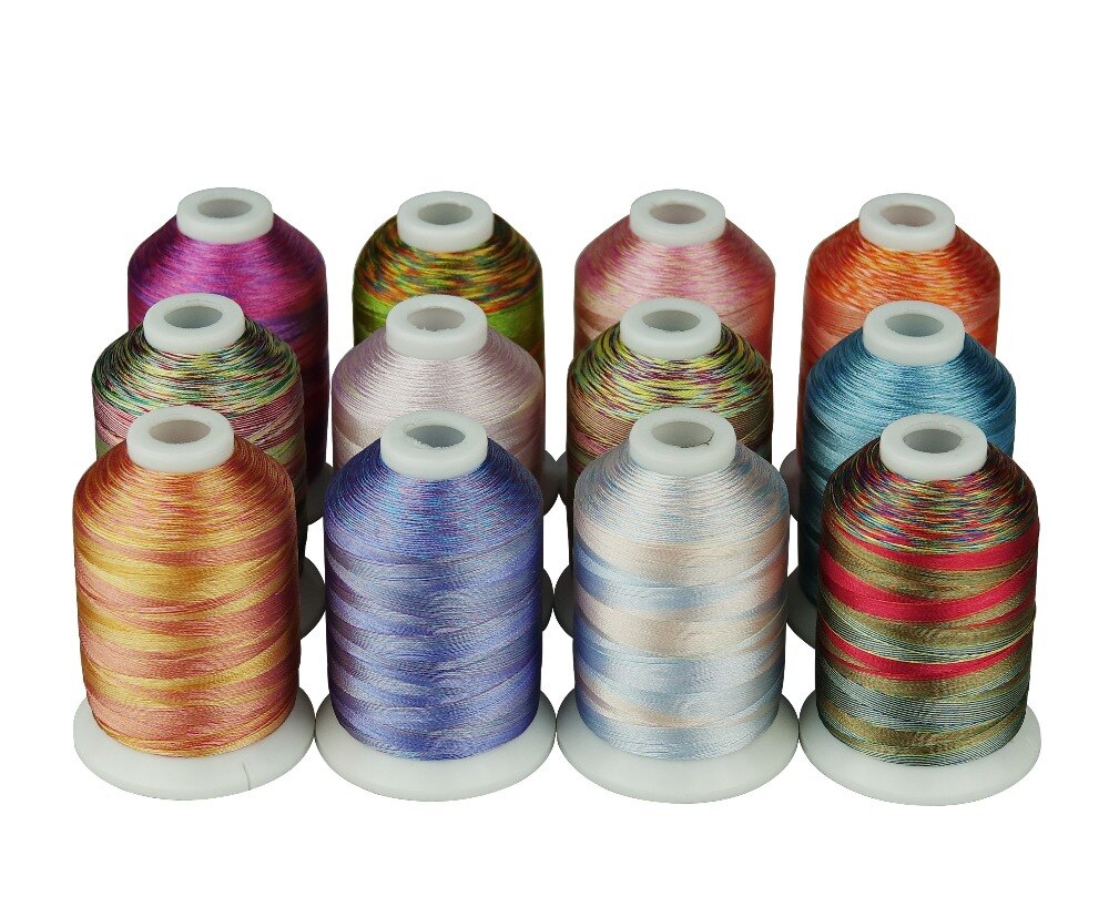 Simthread Bonte Kleuren Multi-kleuren Polyester Borduurgaren 12 Kleuren 1100 Yards Per Spool