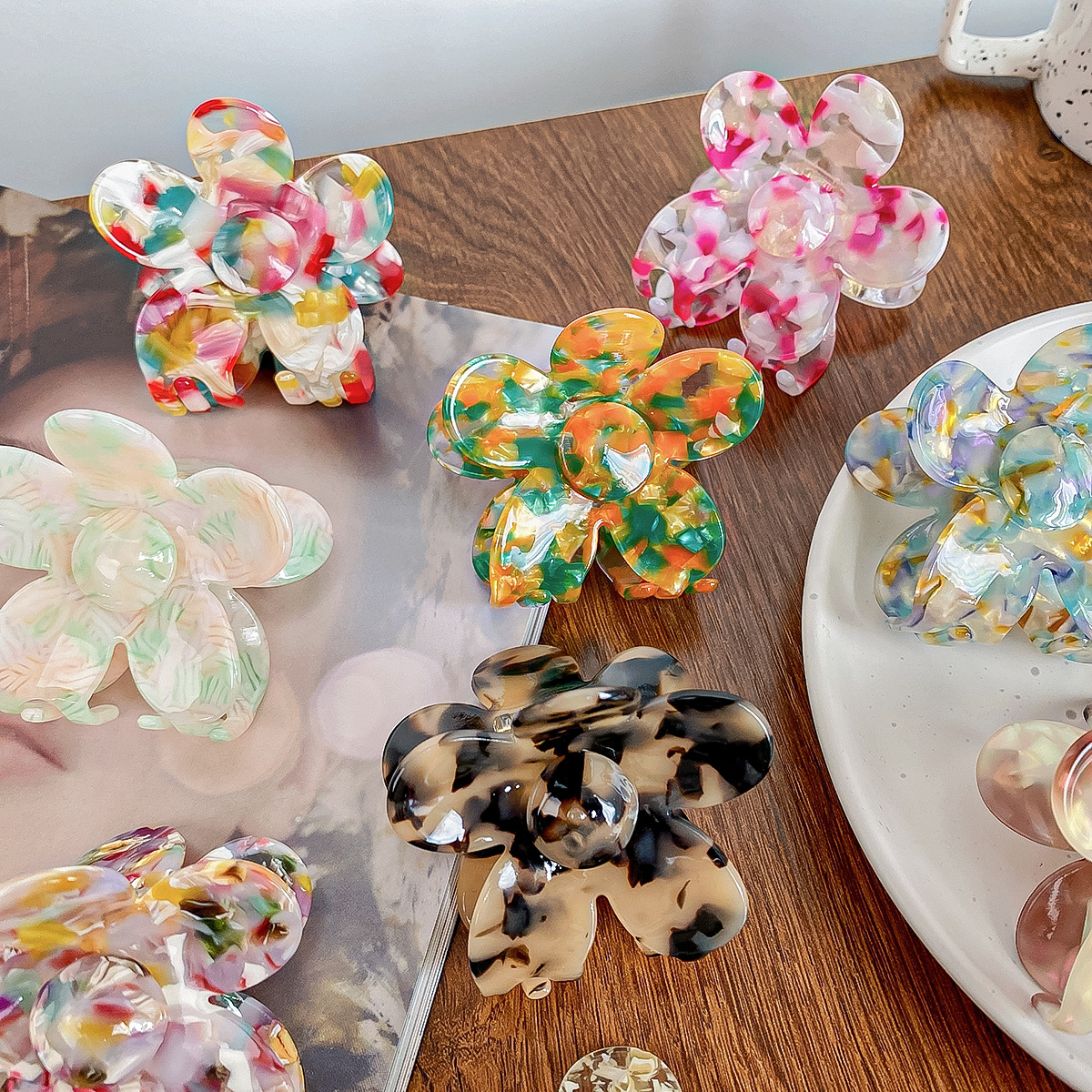 Nueva flor, coleta, pinza para el pelo de tiburón para mujer, pinza para el pelo gruesa, pinza para el pelo de acetato, pasadores, accesorios para el cabello