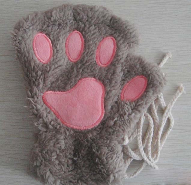 Chaleur sans doigts en peluche gants moelleux Bearr griffe/chat Animal patte doux belle mignon femmes demi doigt couvert costume gants: Khaki
