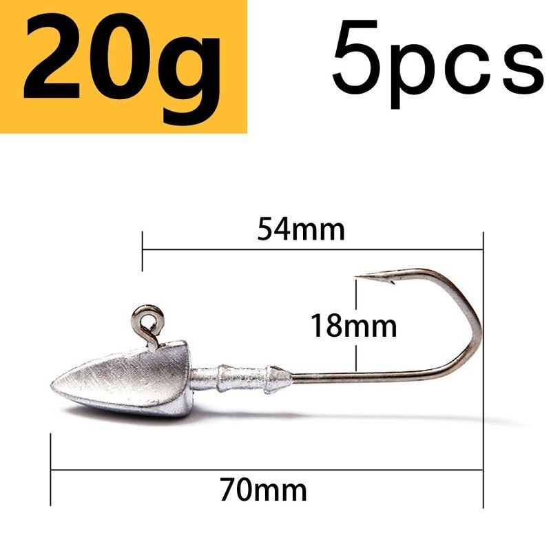 Anzuelo de insectos blandos, cebo Artificial, aparejos de pesca, dardo, Jighead, señuelo de gusano, cabeza de plantilla blanda, anzuelos triangulares, tipo de barco, 5 uds.: 20g