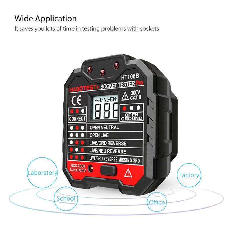 Socket Outlet Tester Circuit Polarity Voltage Wall Plug Breaker Finder with RCD/GFCI LB88