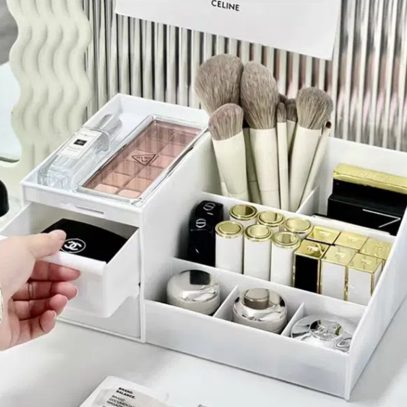 Organizador de maquillaje con cajones, almacenamiento organizador, tocador, almacenamiento en encimera del dormitorio para el cuidado de la piel, cosméticos, herramientas para cepillos de pestañas