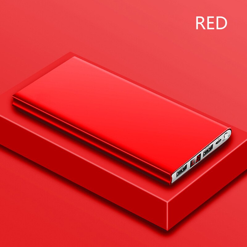 20000mAh Portable Ultra thin Power Bank LED Display Poverbank Dual USB Ports External Battery Powerbank for Mobile Phones Tablet: Red