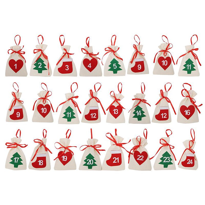 Fabric Christmas Countdown Advent Calendar Candy Bags Hanging Year Christmas Party Decoration 11x16cm: Style3