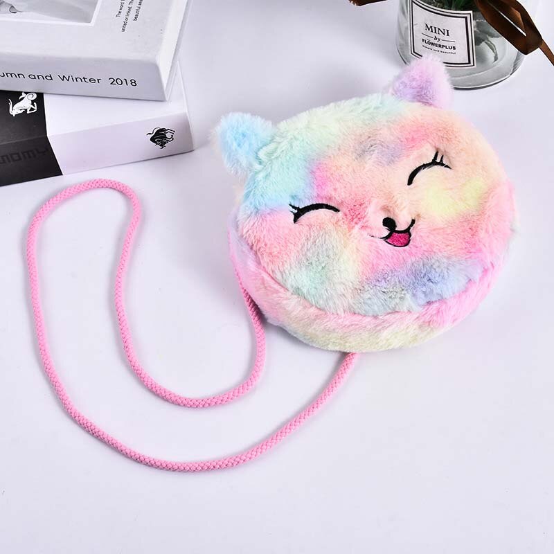 Cute Unicorn Children Plush Coin Purse Girls Good Birthday Children Inclined Shoulder Bag Little Princess zipper Bag: 15