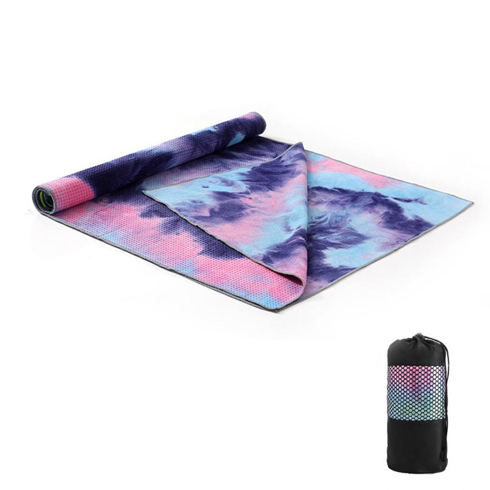 Tie-Dye Afdrukken Yoga Deken Fijne Vezel Deeltjes Zachte Yoga Mat Padded Yoga Fitness Pilatus Handdoek Met Mesh Trekkoord zak 183Cm: Paars