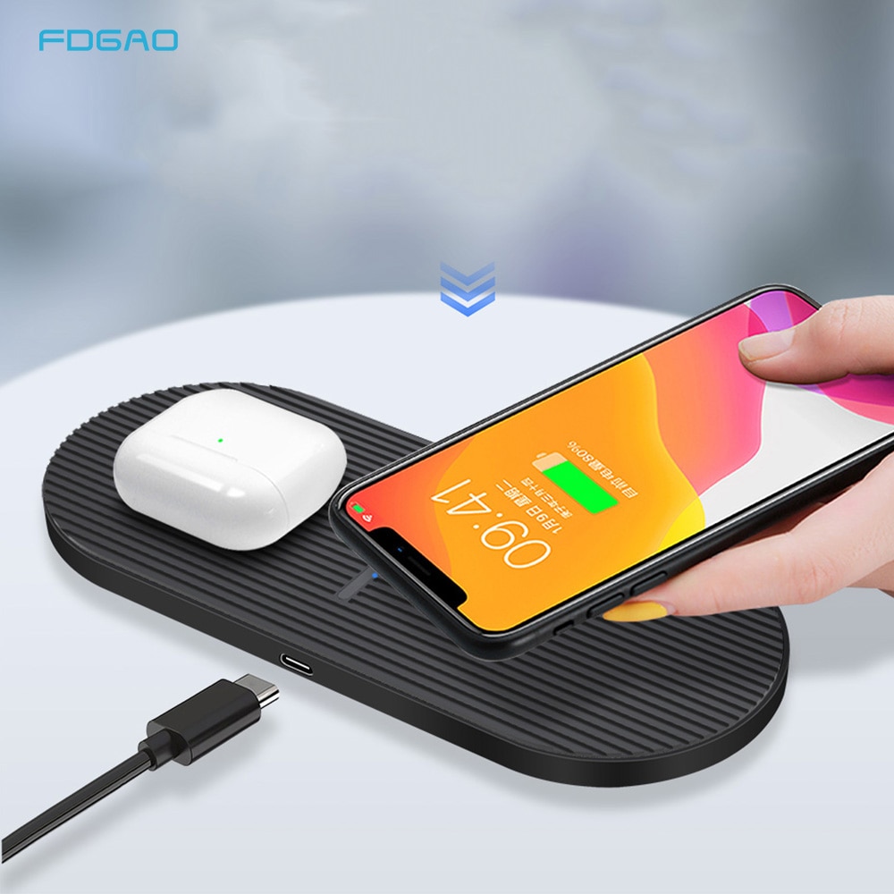 20W Dual Wireless Charger for iPhone 12/11/XS/XR/X/8, AirPods Pro - 10W Fast Charging Base for Samsung S20/S10/S9