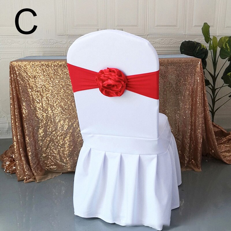 Elastische Polyester Stoel Band Bow Sash Stretch Stoel Sjerp Band Met Grote Bloem Voor Banket Hotel Bruiloft Verjaardag Party Decoratio: C