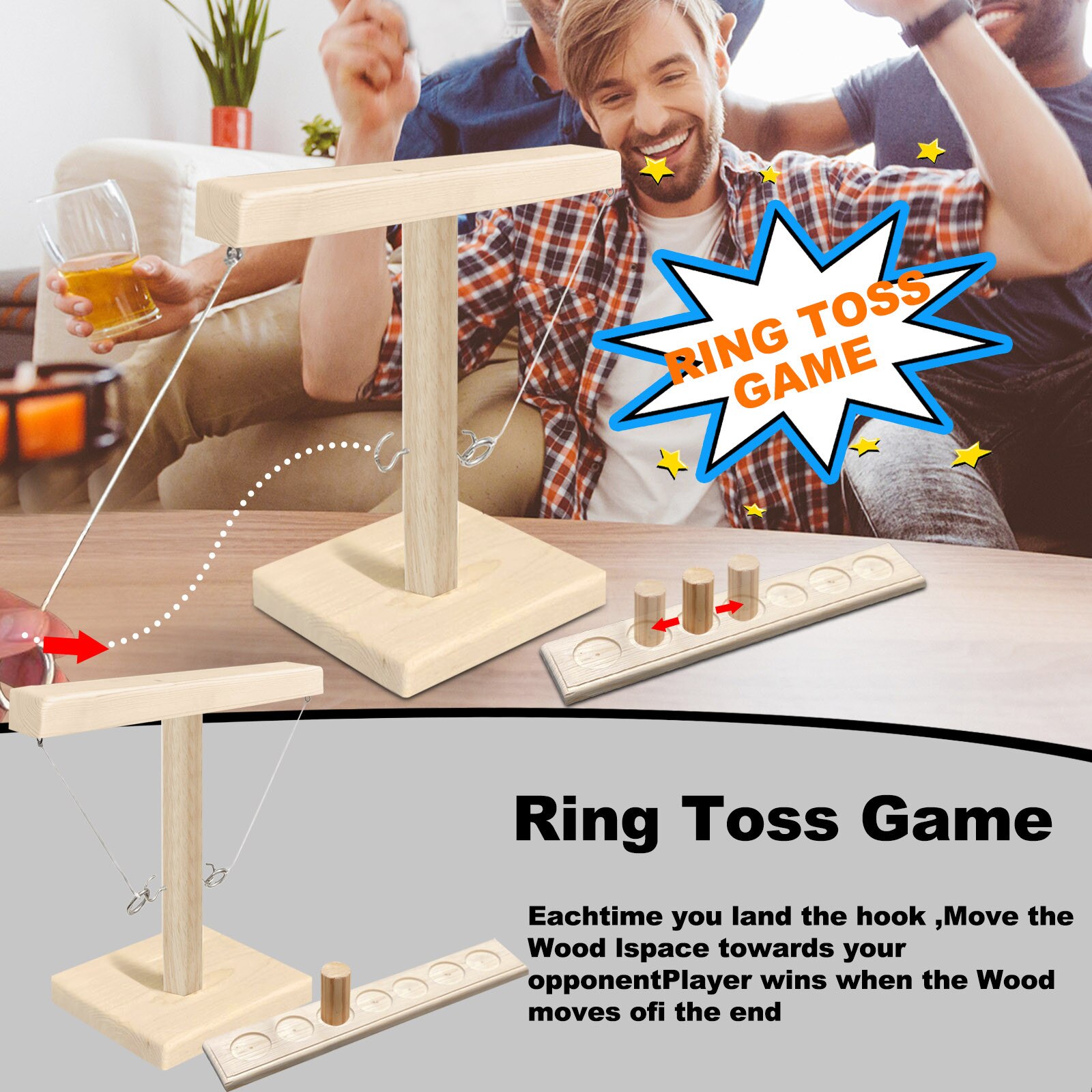 Party Family Fun Tijd Handgemaakte Houten Ring Toss Haken Snelle Interactief Spel Voor Bars Thuis Ring Gooien Spel: Default Title