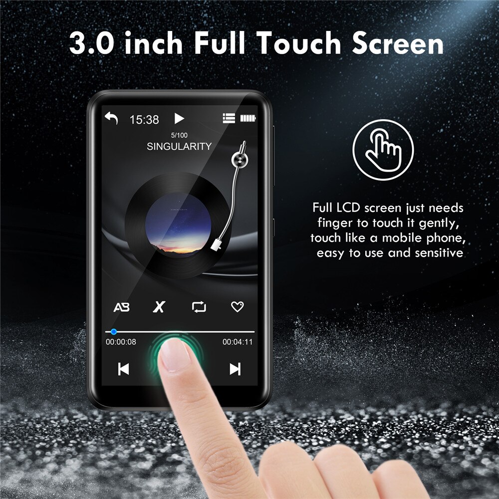 Reproductor MP3 multifunción con pantalla táctil, 8GB de RAM, Bluetooth, altavoz incorporado, Walkman de música HiFi, Radio, vídeo, E-Book, calculadora