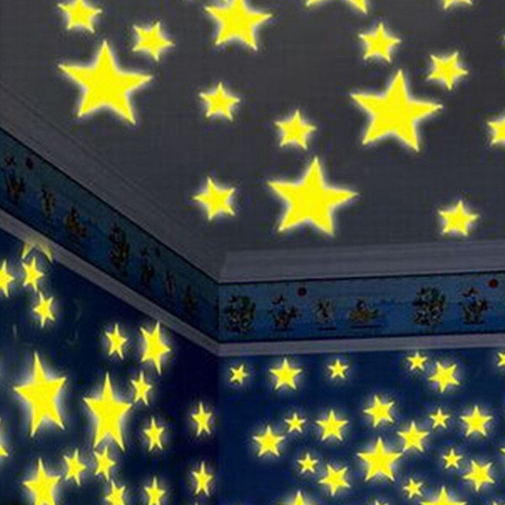 100pc børnesoveværelse fluorescerende glød i mørke stjerner glød vægklistermærker stjerner lysende lysende glød klistermærke farve  #35