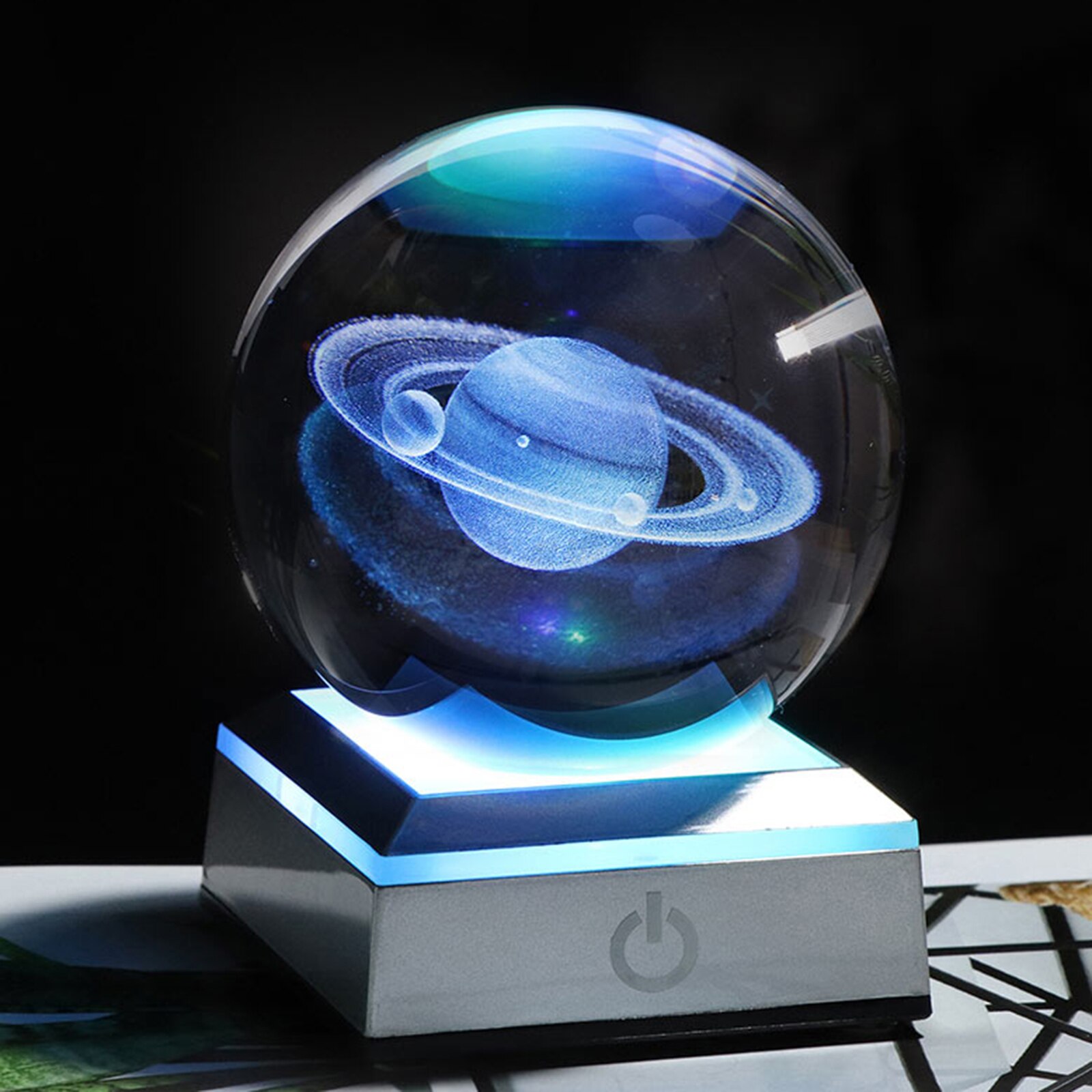Système solaire planète Globe en cristal K9, 80mm, système solaire gravé en 3D, boule avec interrupteur tactile, Base lumineuse LED, d&#39;astronomie: C