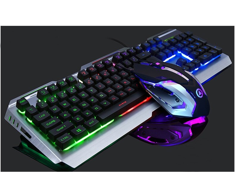 Wrangler V1 Suspended Keycap USB Wired Ergonomic Backlit Gaming Keyboard and Mouse Set ,Mechanical Feel,Aluminium Alloy Panel