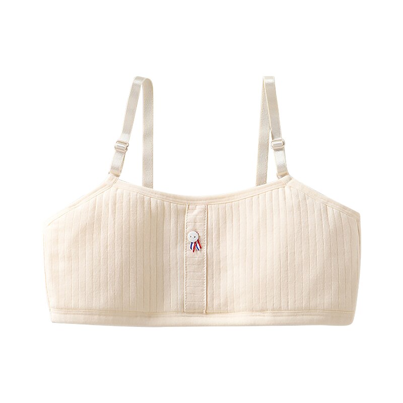 [B226] 8-16Y Tieners Effen Kleur Zachte Katoen Draadloze Beha Puberteit Meisjes Ademende Tops Ondergoed: Beige