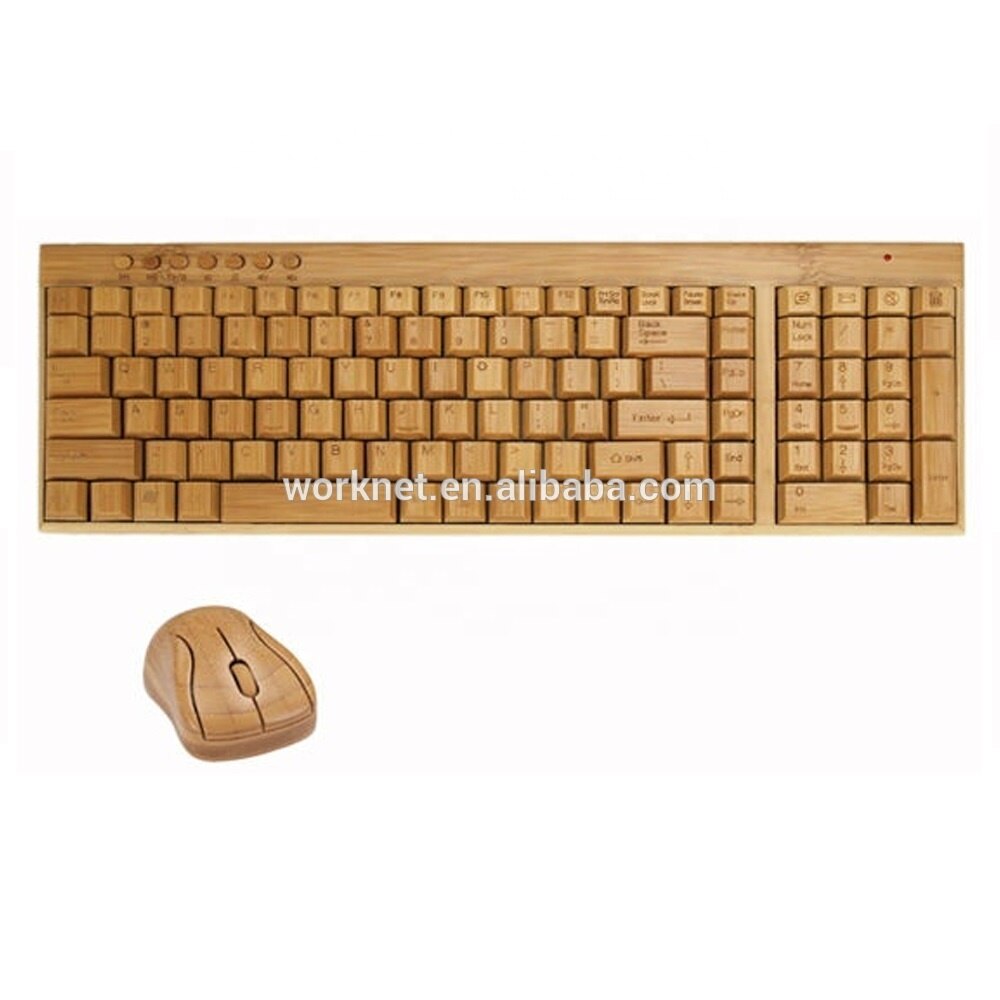 201 two keypads medium size usb bamboo wood wireless keyboard and mouse set
