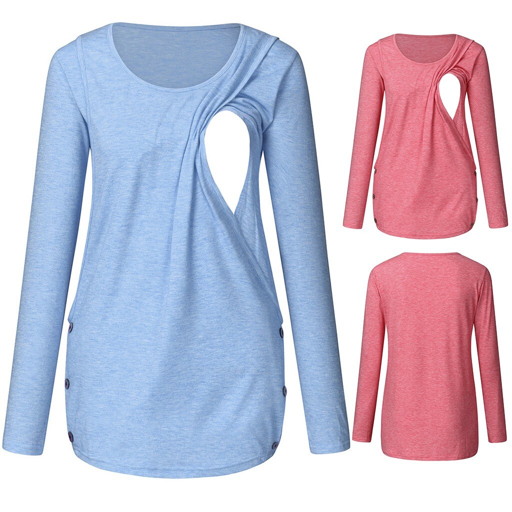 Damen Winter umstandsbluse umstandsbluse herbst seitenknopf tunika damen verlieren langarmshirts kleidung  y924