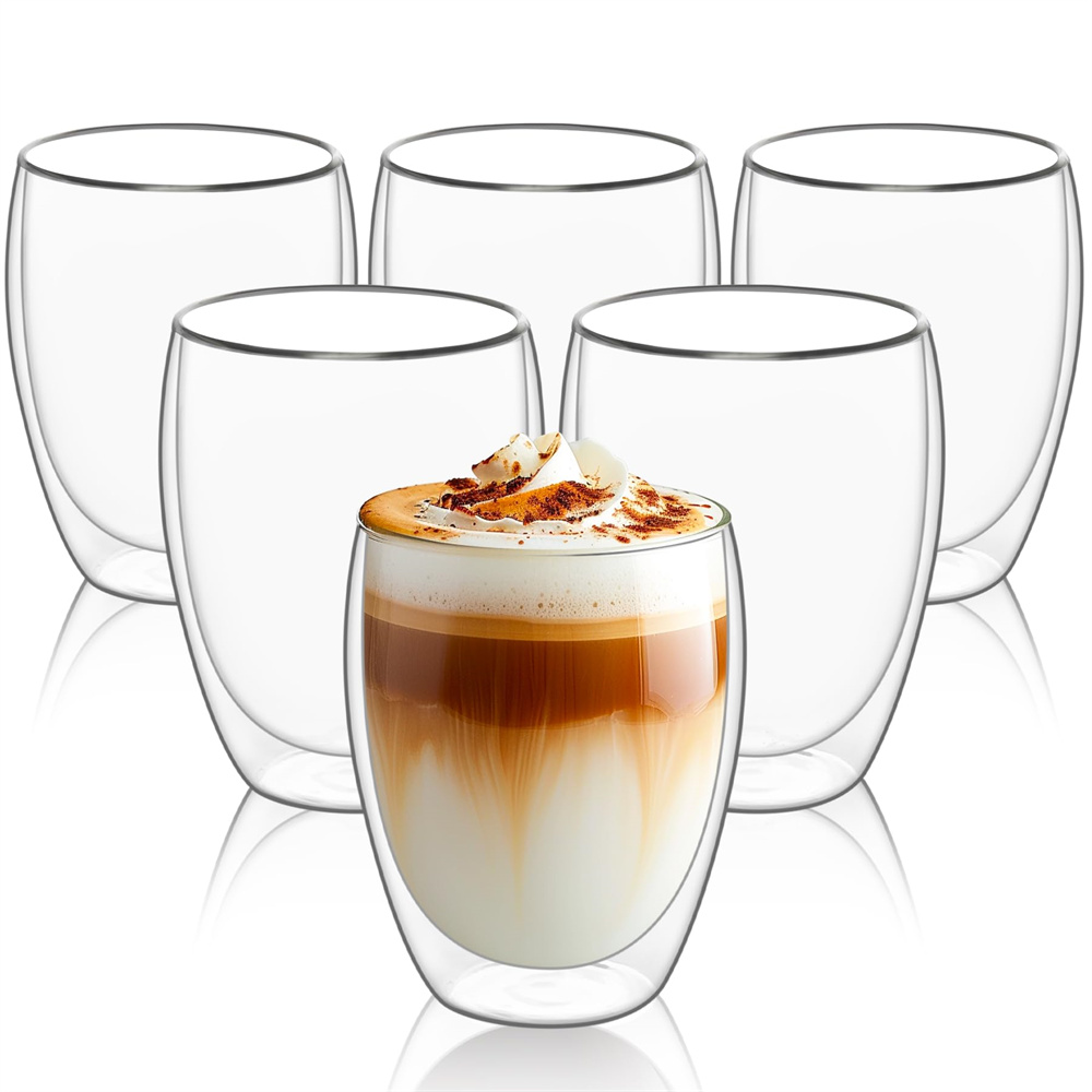 6 stuks dubbelwandige geïsoleerde glazen espressokopjes 80/150/250/350/450 ml geïsoleerde thermische glazen koffiemok voor thee/sap/melk, latte