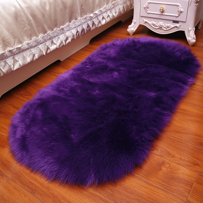 Tapis en peau de mouton moelleux fourrure Faux tapis et tapis pour la maison salon épais lit chambre zone tapis cheveux longs solide tapis décor à la maison: 60x120cm / Purple