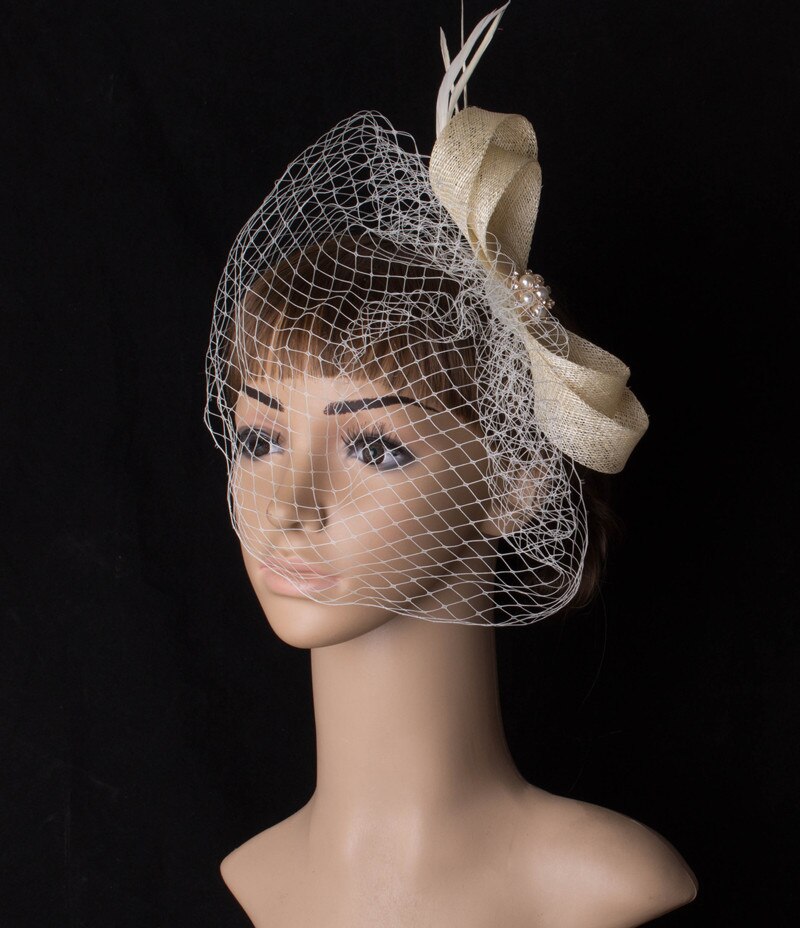 Sinamay-tocado de novia de malla para boda, sombrero con plumas, accesorios para el cabello, tocado de cena para mujer, pasador de pelo