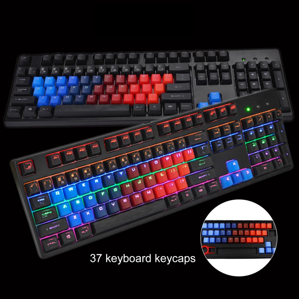 37 Keys PBT Keycaps Blue-Red Gradient Backlight Keycaps Mechanical Keyboard DIY Caps for PC Computer