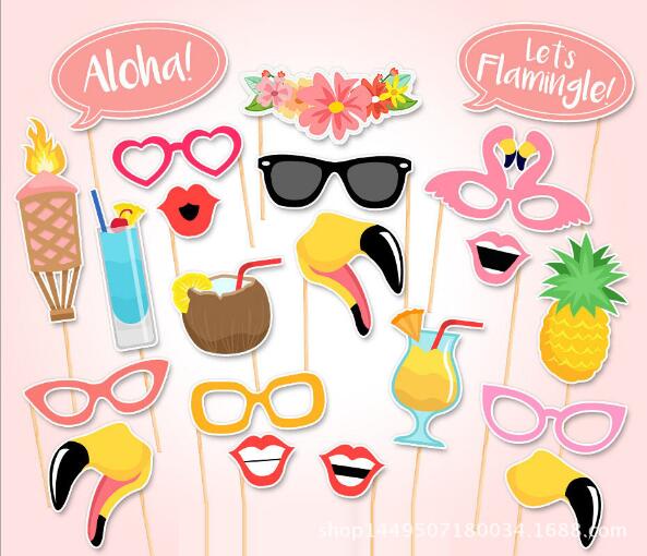 32 stks/partij Luau Photo Booth Props Hawaii Papier Seaside Hoed Hula rok Photobooth Props Zomer Strand Zwembad Luau Party Decor DIY Kit: 5