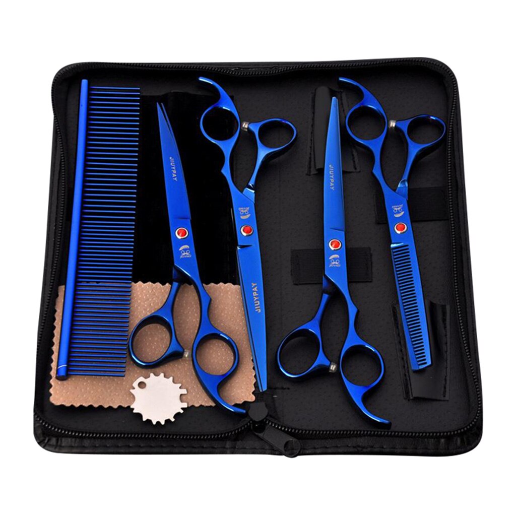 6pcs 7' Pet Grooming Scissors Stainless Steel for Cat &amp;Dog Grooming: Blue