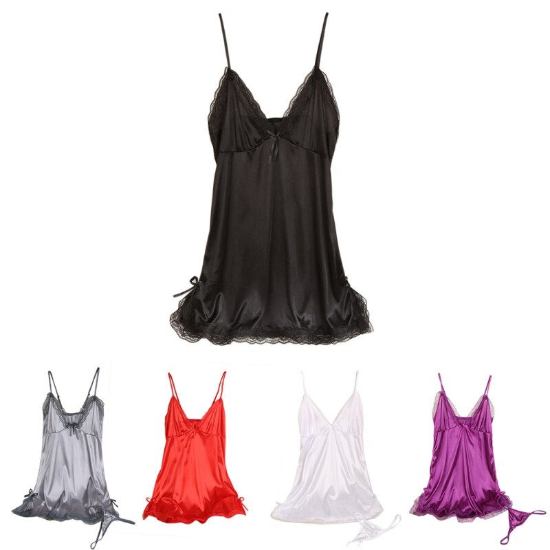 Sexy Vrouwen Zijde Kant Nightgowns V-hals Spaghettibandjes Nachthemd Nachtkleding