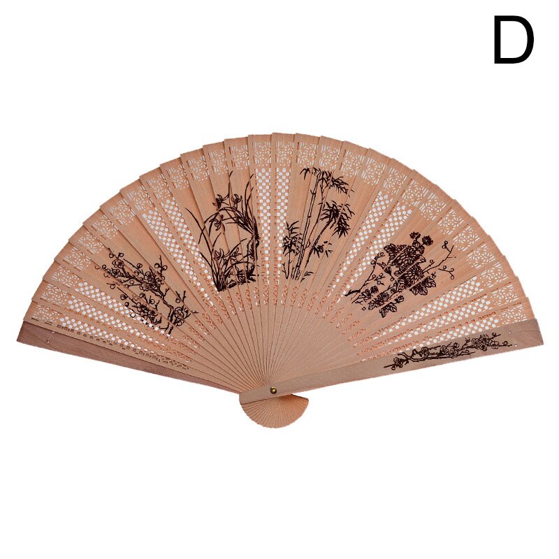 Chinese Folding Fan Incense Wood Hand-cranked Fan Sandalwood Hollow Hand-held Fan Wood Carving Printing Decorative Craft Fan: D