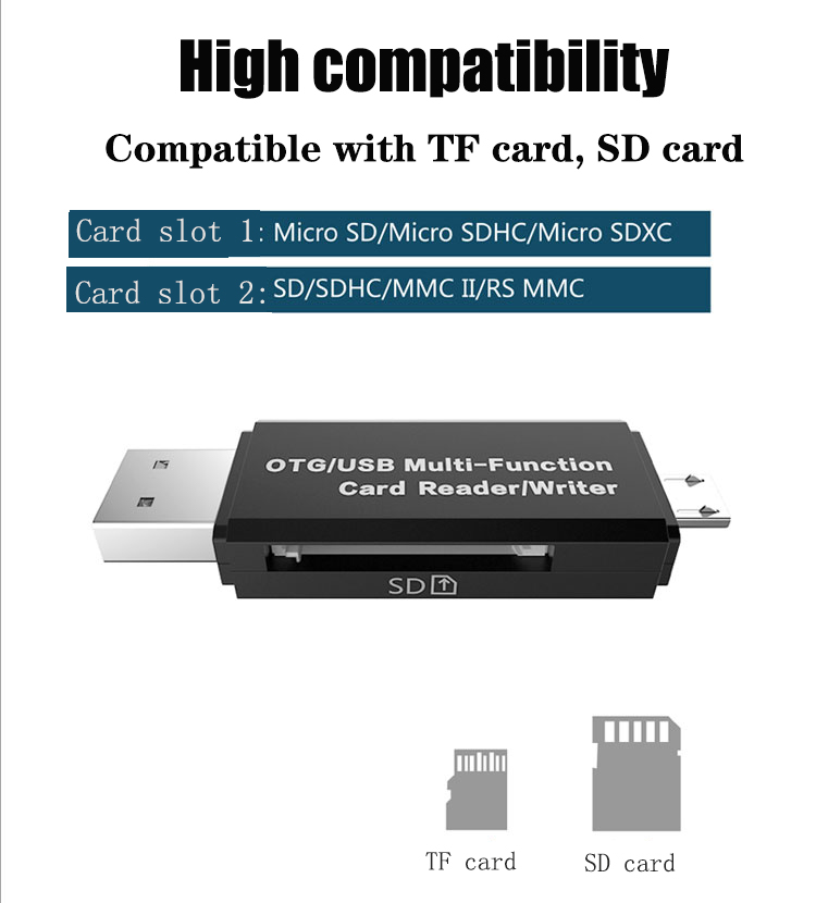 2 in 1 Micro USB 2.0 Memory Card Reader microsd Card Adapter for TF /SD Card reader Adapter Plug and Play for Laptop Desktop pc