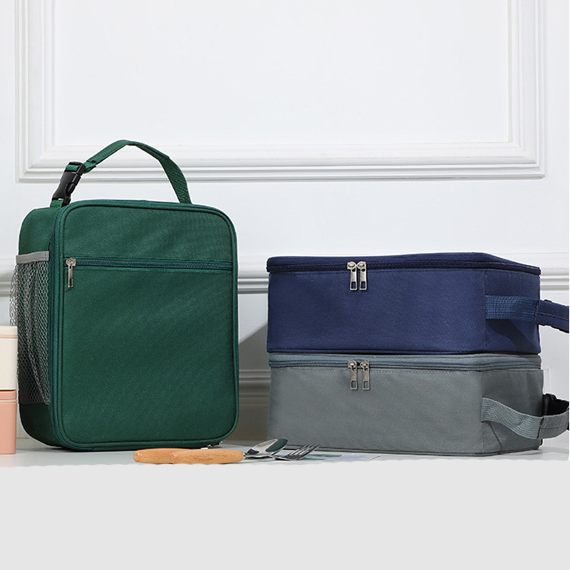Lunch Box Storage Tote Mesh Side Pouch Portable Lunch Bag Heat Insulation Children's School Bento Bags Square Chilled Ice Bags