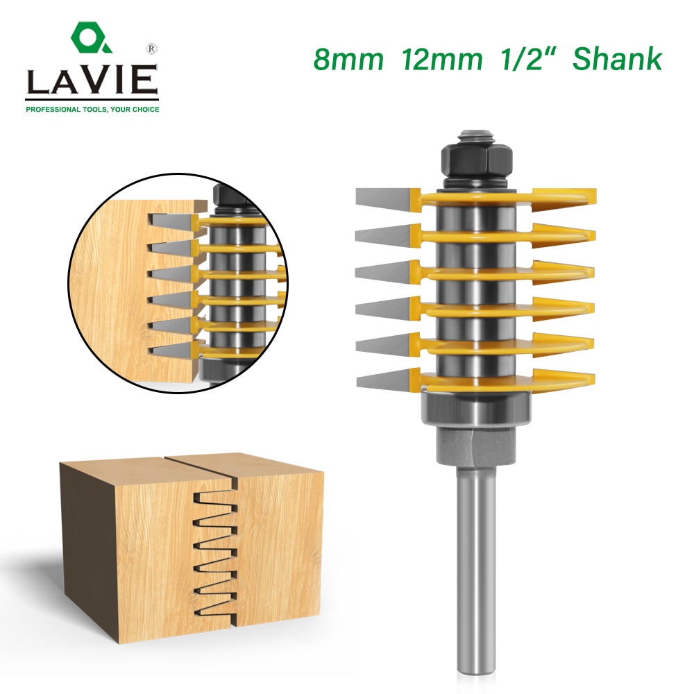LAVIE 1pc 8mm 12mm 1/2" Shank Brand 2 Teeth Adjustable Finger Joint Router Bit Tenon Cutter Industrial Grade for Wood Tool