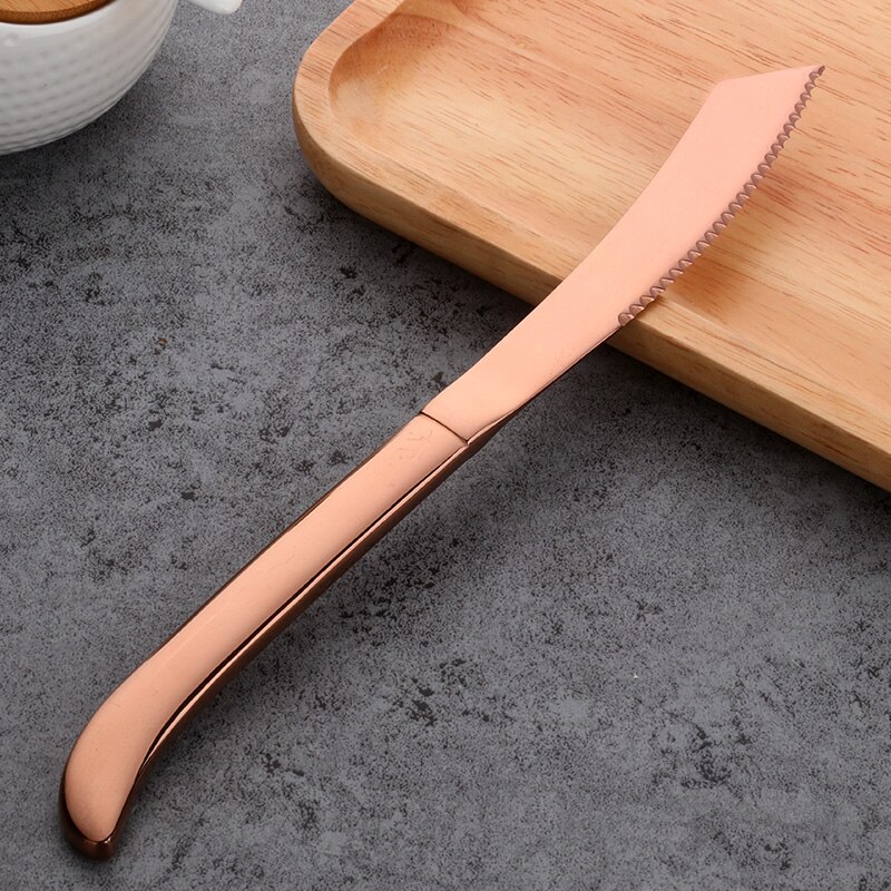 4 &amp; 8 stk rustfritt stål spesialhåndtak fruktkniv bordkniver restaurantbestikk middagskniv gull biffkniver servisesett: Rose gull -4 stk