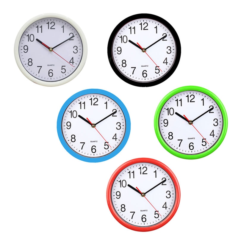Simple Round 8 Inch White Background Clock Clock Study Room Kitchen Living Room Silent Scanning Quartz Wall Clock -1