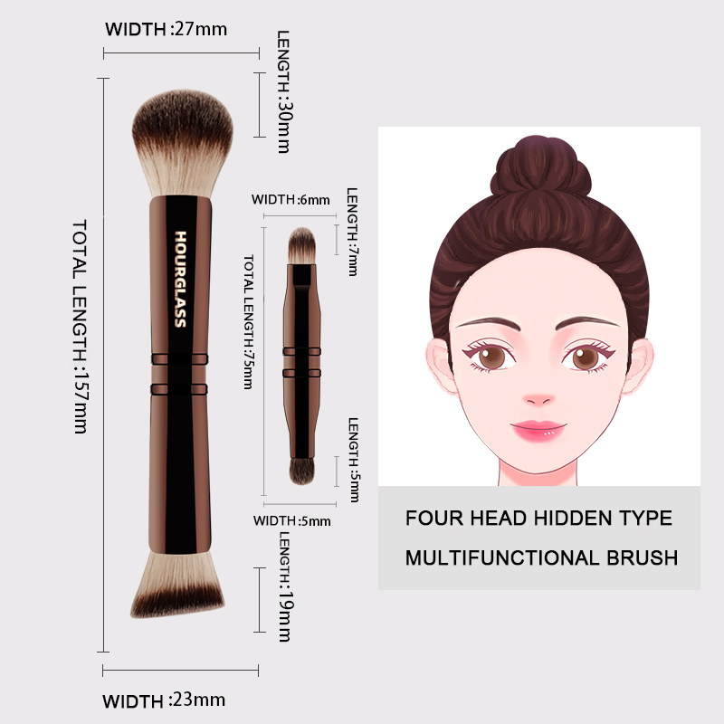 HOURGLASS 4-kops multifunctionele verborgen make-upborstel, voor poederfoundation concealer oogschaduw, goed voor reizen en cadeau: Black