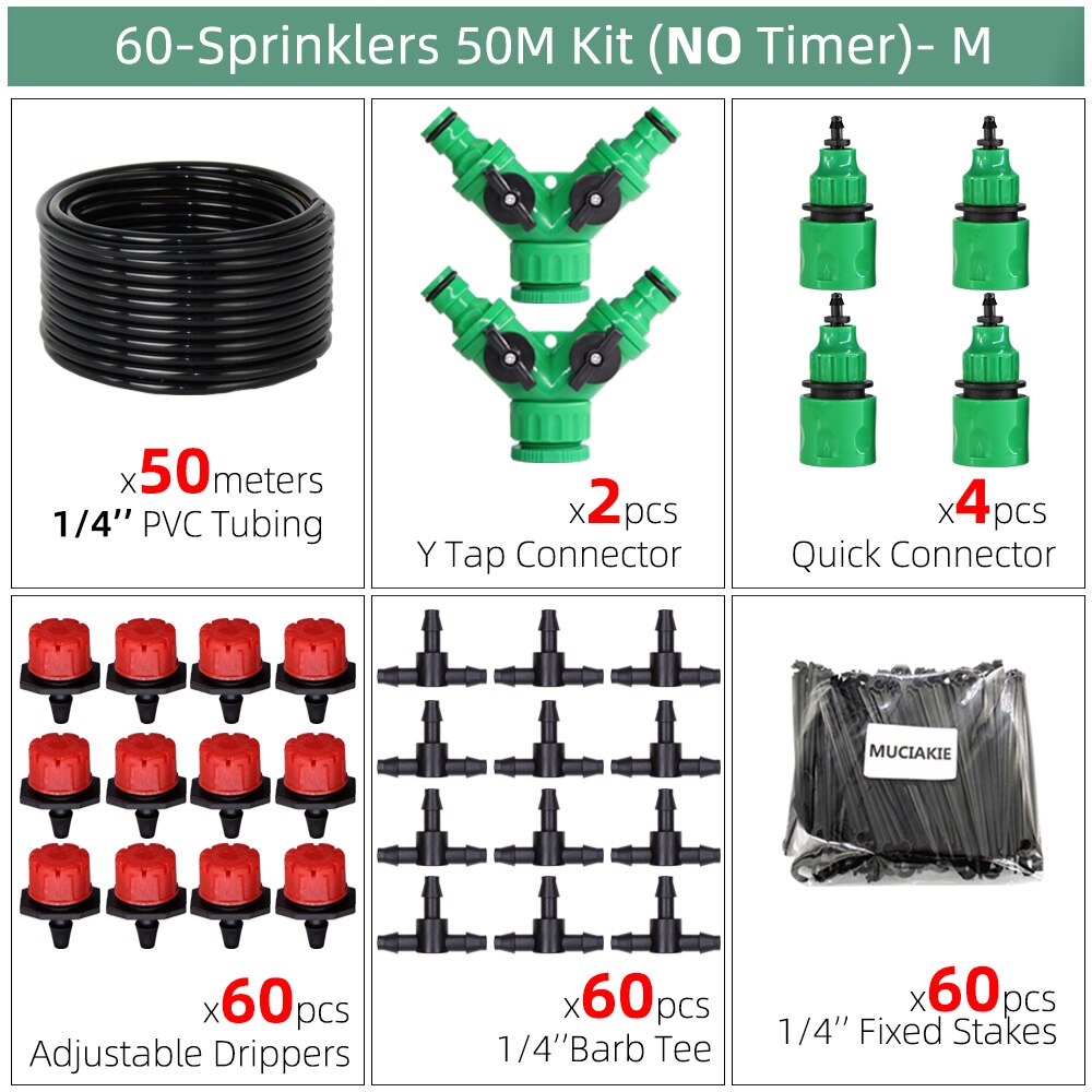MUCIAKIE 10-50M Garden Irrigation System 1/4'' Automatic Drip Watering Brass Misting Spray 2-IN-1 Home Balcory Yard Greenhouse: Lavender