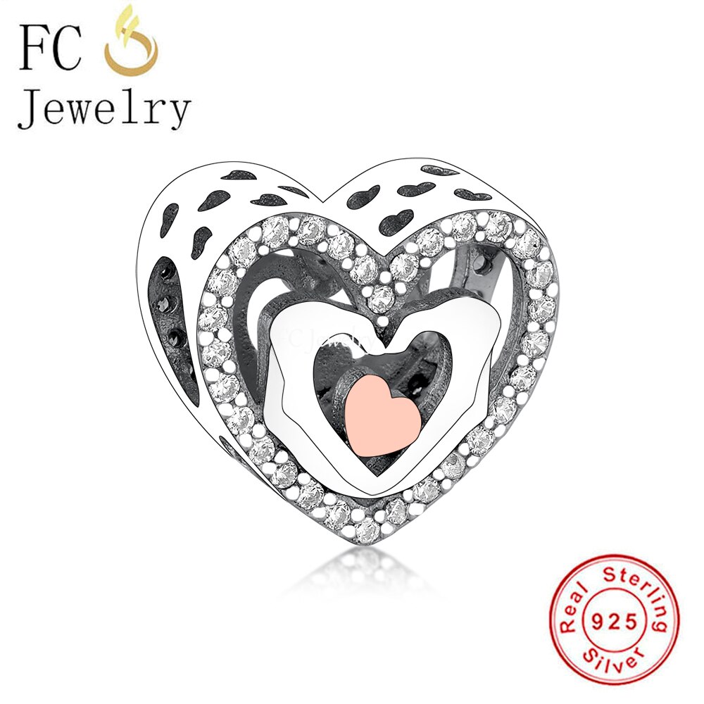 Pulsera con abalorio de plata de ley 925 para mujer, brazalete con de "Te quiero, promesa manos, gesto, corazón rosa, Berloque 2022: Q1851