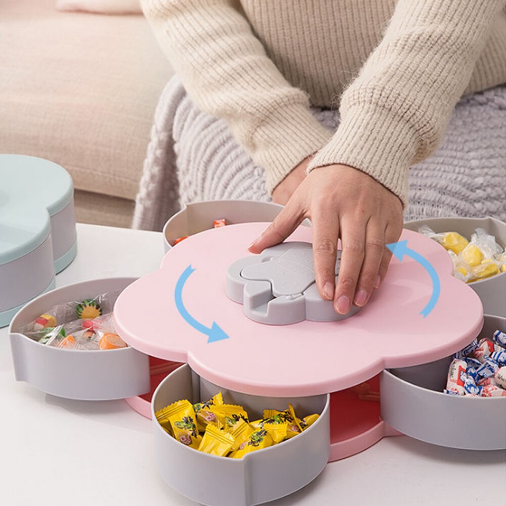 Petal Shaped Rotating Candy Box Dish Snacks Tray Five Grid Dried Fruit Plate Home Party Decor Snack Plates