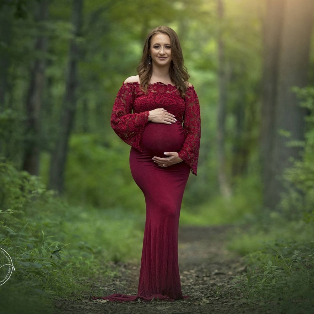 Dames moederschap lange mouwen fotografie zwangere jurk solide tule