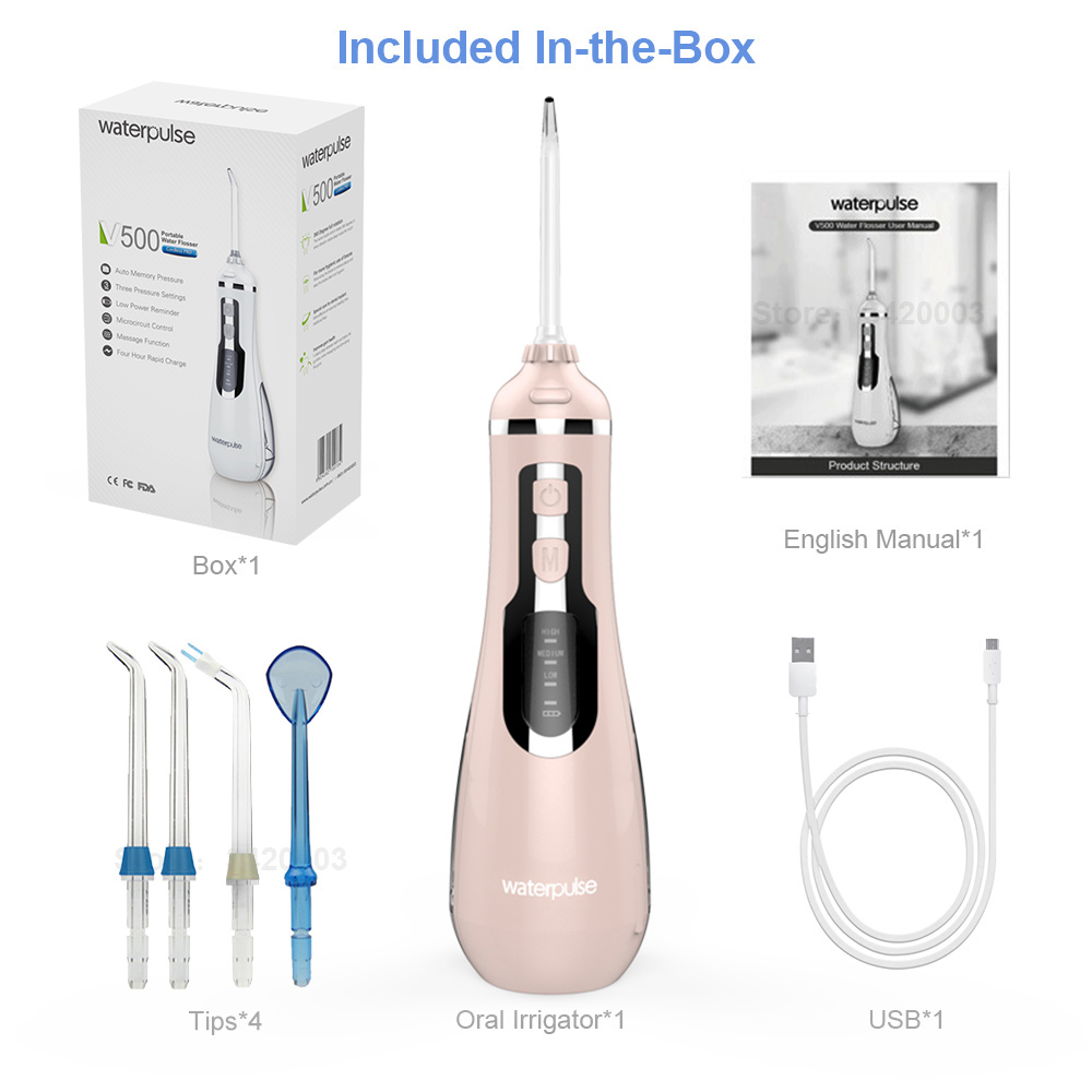 Waterpulse V500 Portable USB Rechargeable Oral Irrigator Cordless Water Flosser 4tip Travel Massage Clean Dental Irrigator Floss