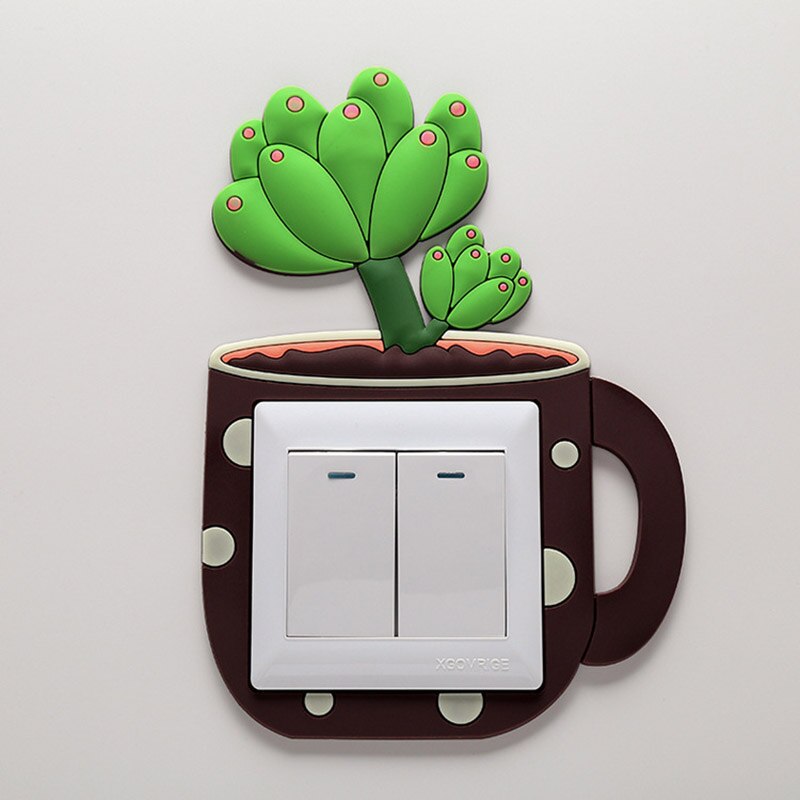 Cactus de dibujos animados fluorescentes, pegatinas para interruptor de pared, decoración para habitación de bebé, interruptor de luz luminoso, decoraciones de pared 3d: 05