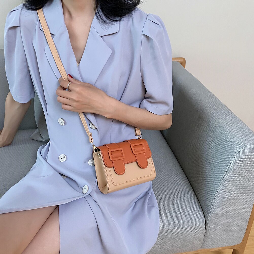 Casual Hit Color Women Shoulder Bags PU Leather Flap Crossbody Handbags Purse Popular Simple Female Daily Bag