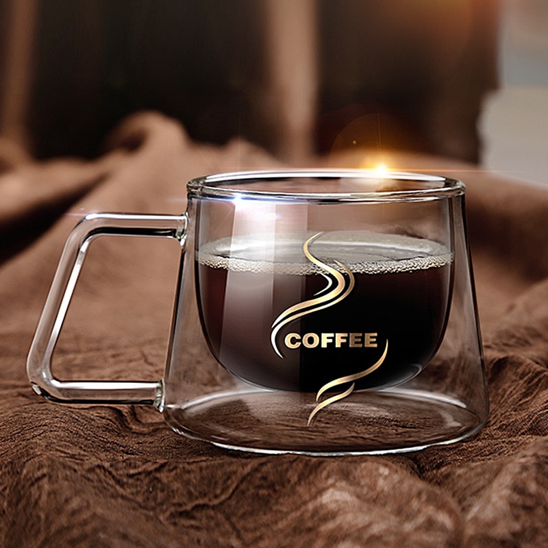 Glass kopp gjennomsiktig glass kopp drikkeglass dobbel vegg glass kaffekopper med lokk glass kopp krystall glass krus