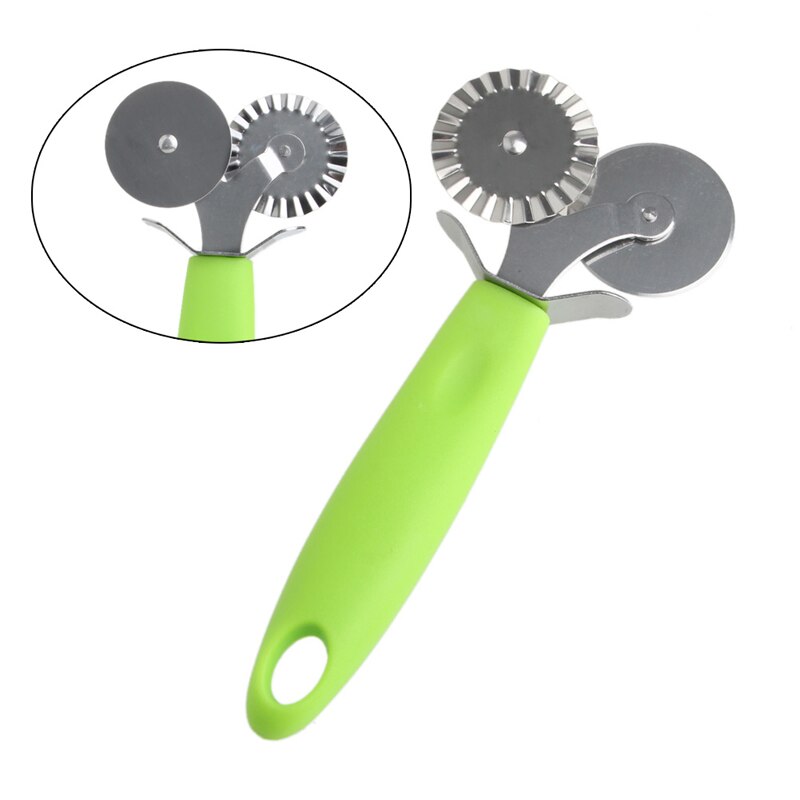 Dubbele Roller Pizza Mes Cutter Gebak Pasta Deeg Crimper Wiel Rolling Slicer Gebak Snijgereedschap