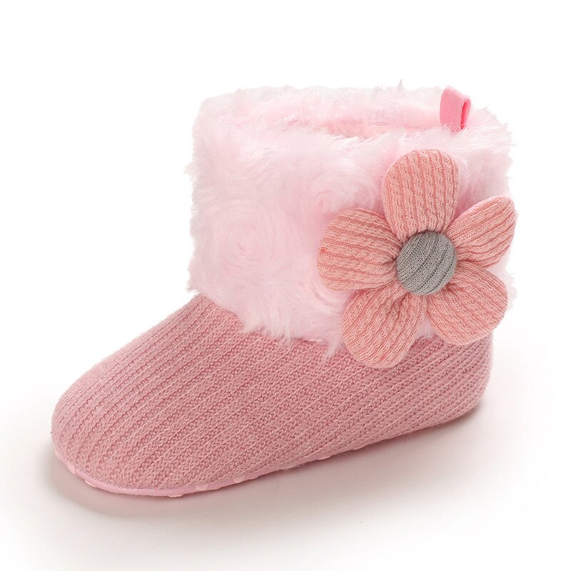 Winter Baby Cotton Shoes Plush Warm Toddler Girl First Walker Shoes Anti-Slip Infant Flower Short Boot Lightweight Soft Sole: Pink / 0-6 Months