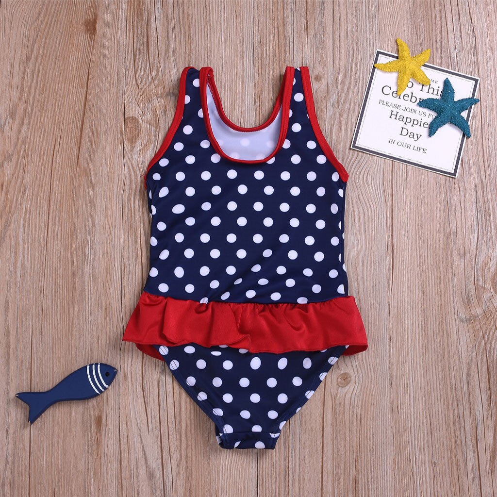 Toddler Infant Baby Girls' Summer Cute Sleeveless Polka Dot Printed Ruffle Sleeveless One-piece Swimsuit Beachwear#p4